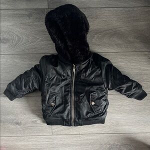 Black Hooded Reversible Baby Jacket